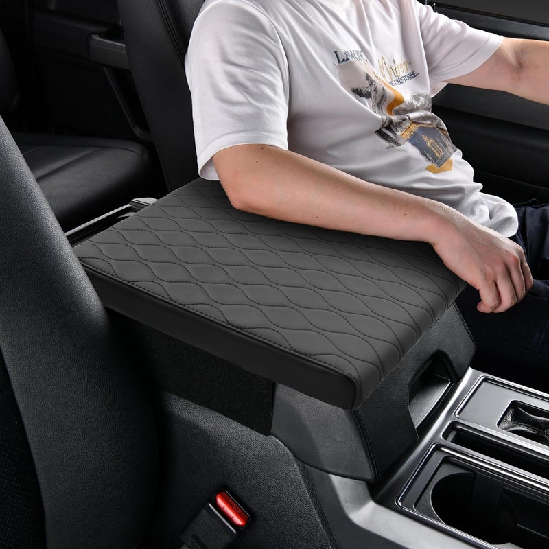 POKSRI Truck Center Console Cover/pad PU Leather,Universal Large Armrest mat, Adjust Driving Posture Cushion,Protector Box,Keep Driving Safety,f150 Sierra Titan silverdo Tundra - Image 1